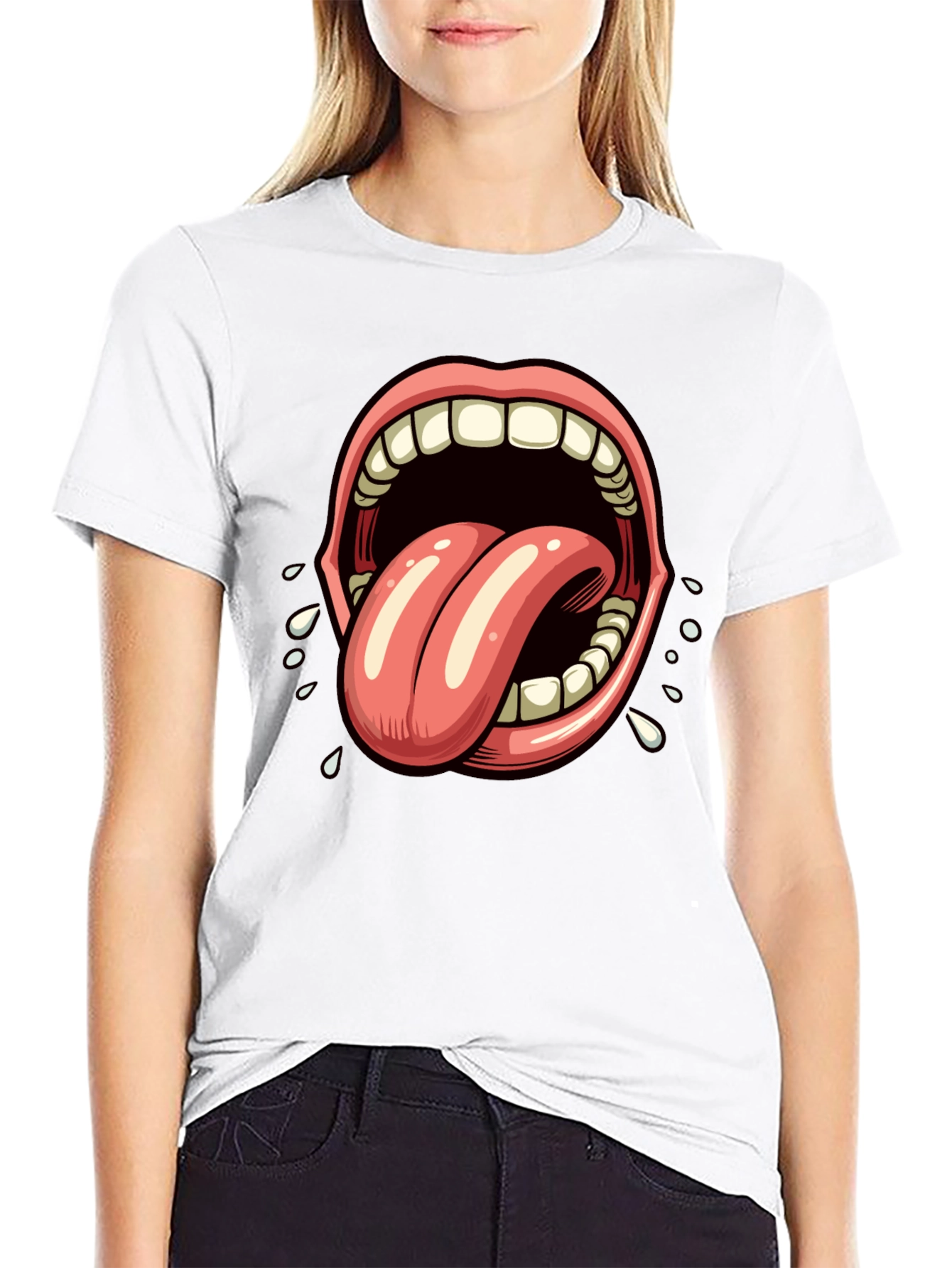 Open Mouth Tongue Out Graphic Tee