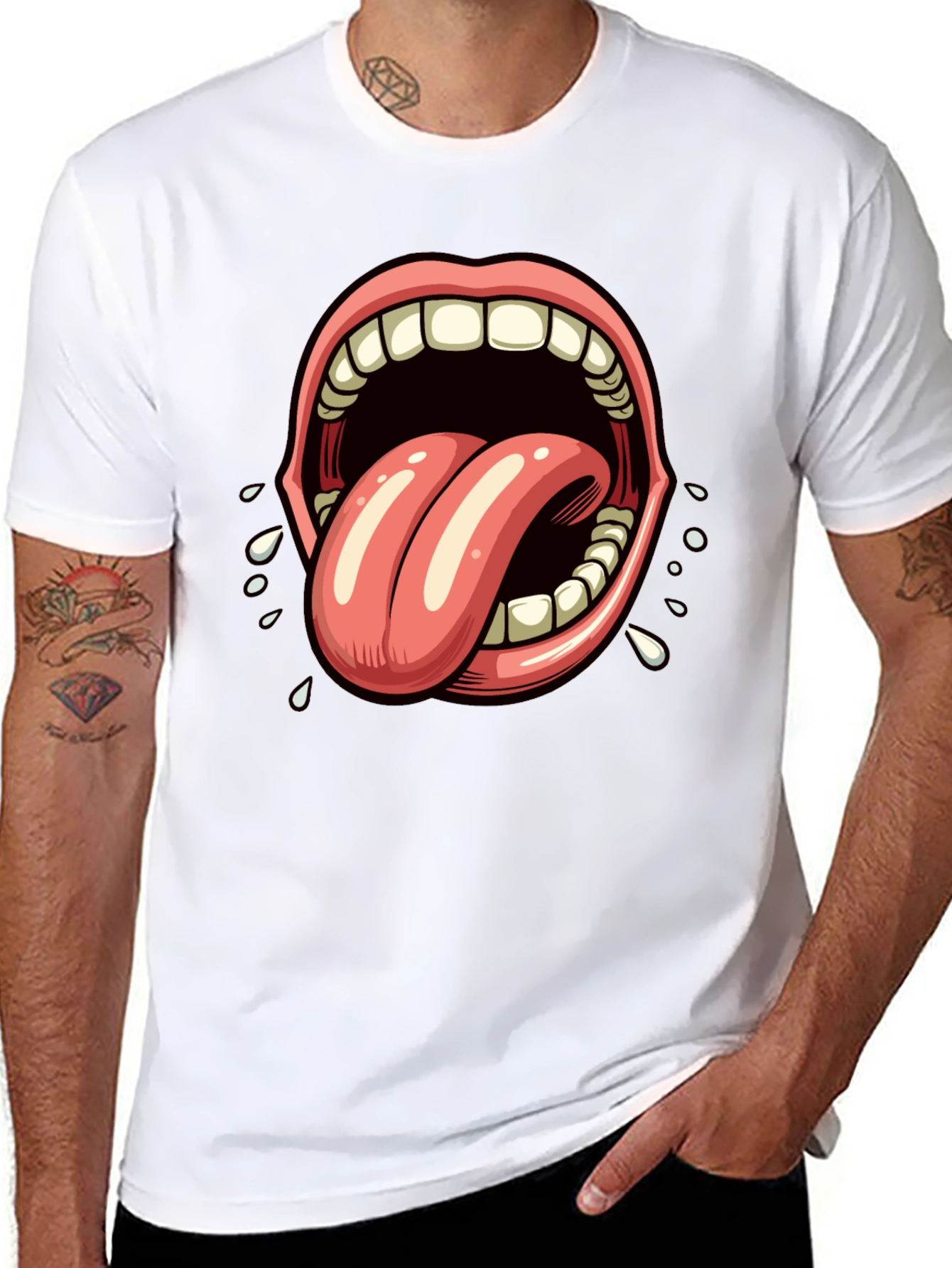 Open Mouth Tongue Out Graphic Tee