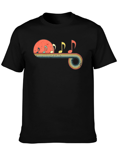 Retro Music Note Graphic Tee - Black