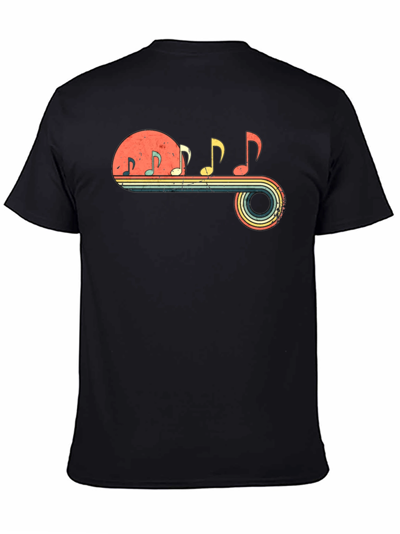 Retro Music Note Graphic Tee - Black