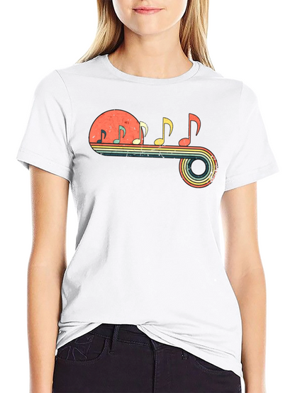 Retro Music Note Graphic Tee - Black