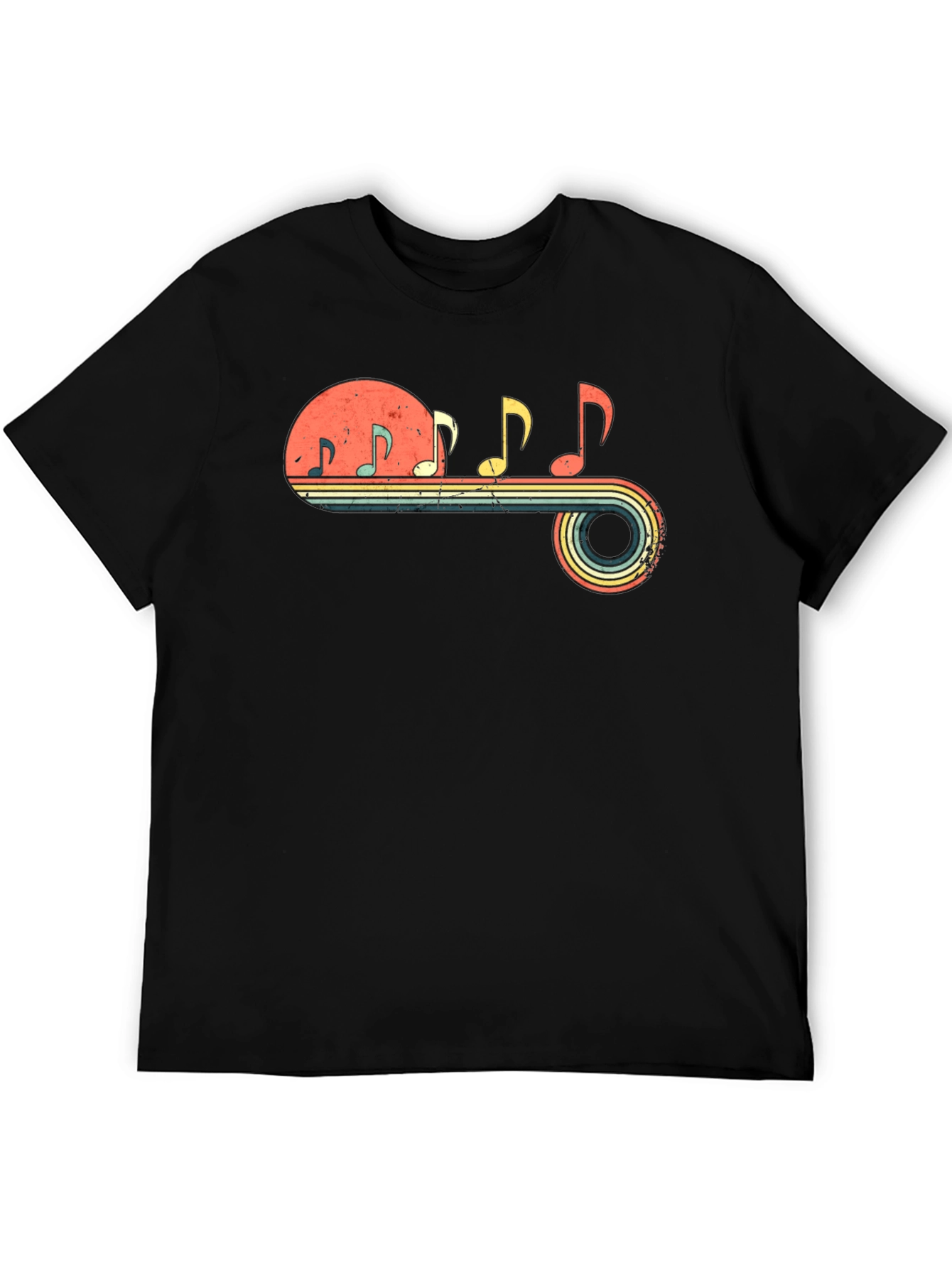 Retro Music Note Graphic Tee - Black
