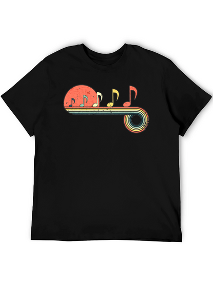 Retro Music Note Graphic Tee - Black