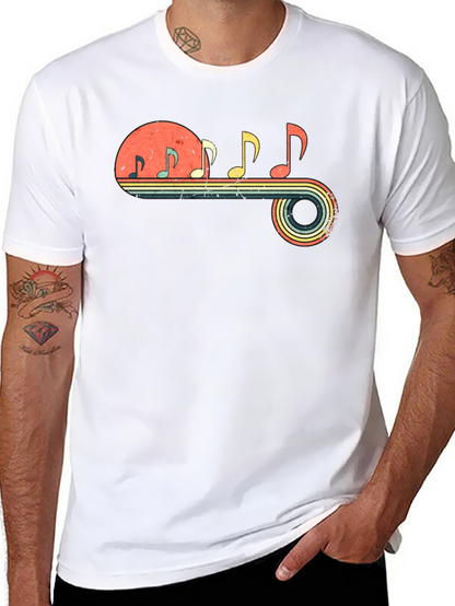 Retro Music Note Graphic Tee - Black