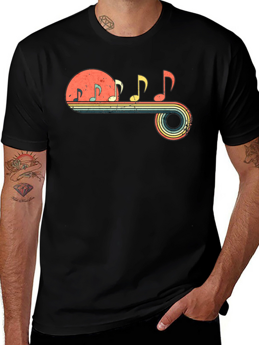 Retro Music Note Graphic Tee - Black