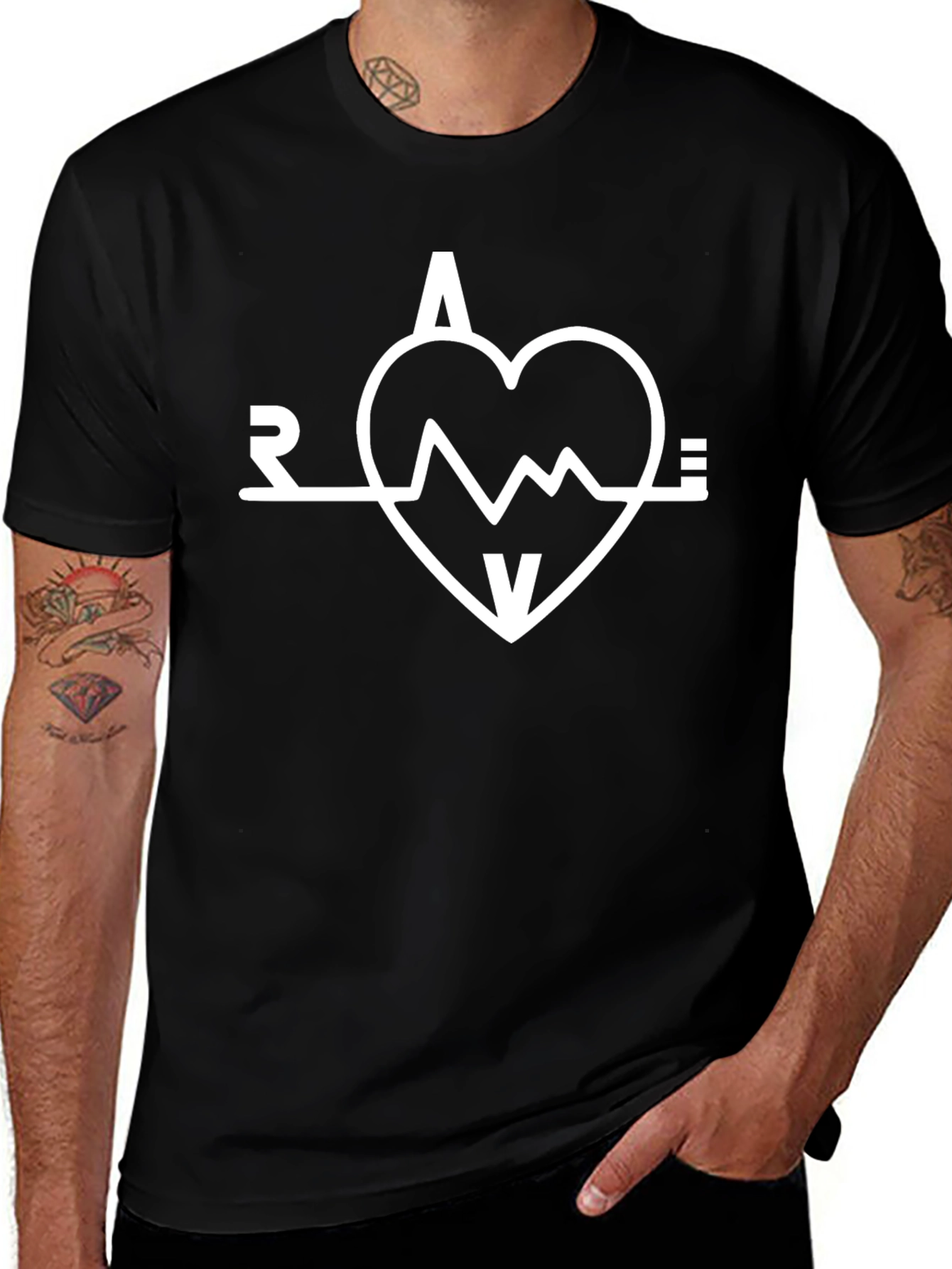 Rave Heartbeat Graphic Tee - Black Cotton Blend Shirt