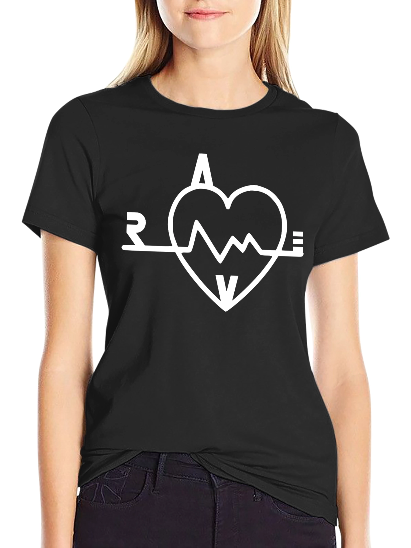 Rave Heartbeat Graphic Tee - Black Cotton Blend Shirt