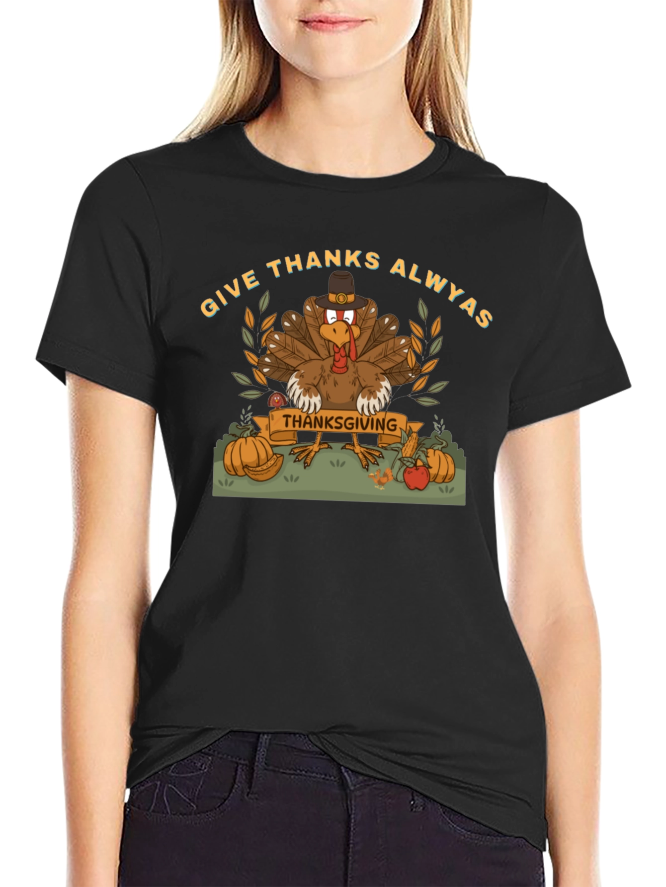 Give Thanks Thanksgiving Turkey Graphic Tee