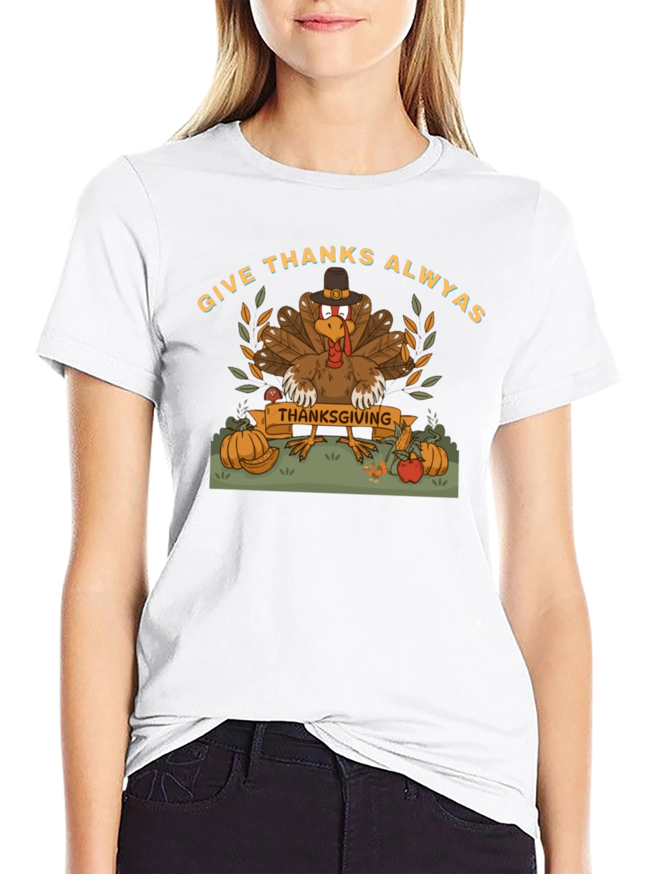 Give Thanks Thanksgiving Turkey Graphic Tee
