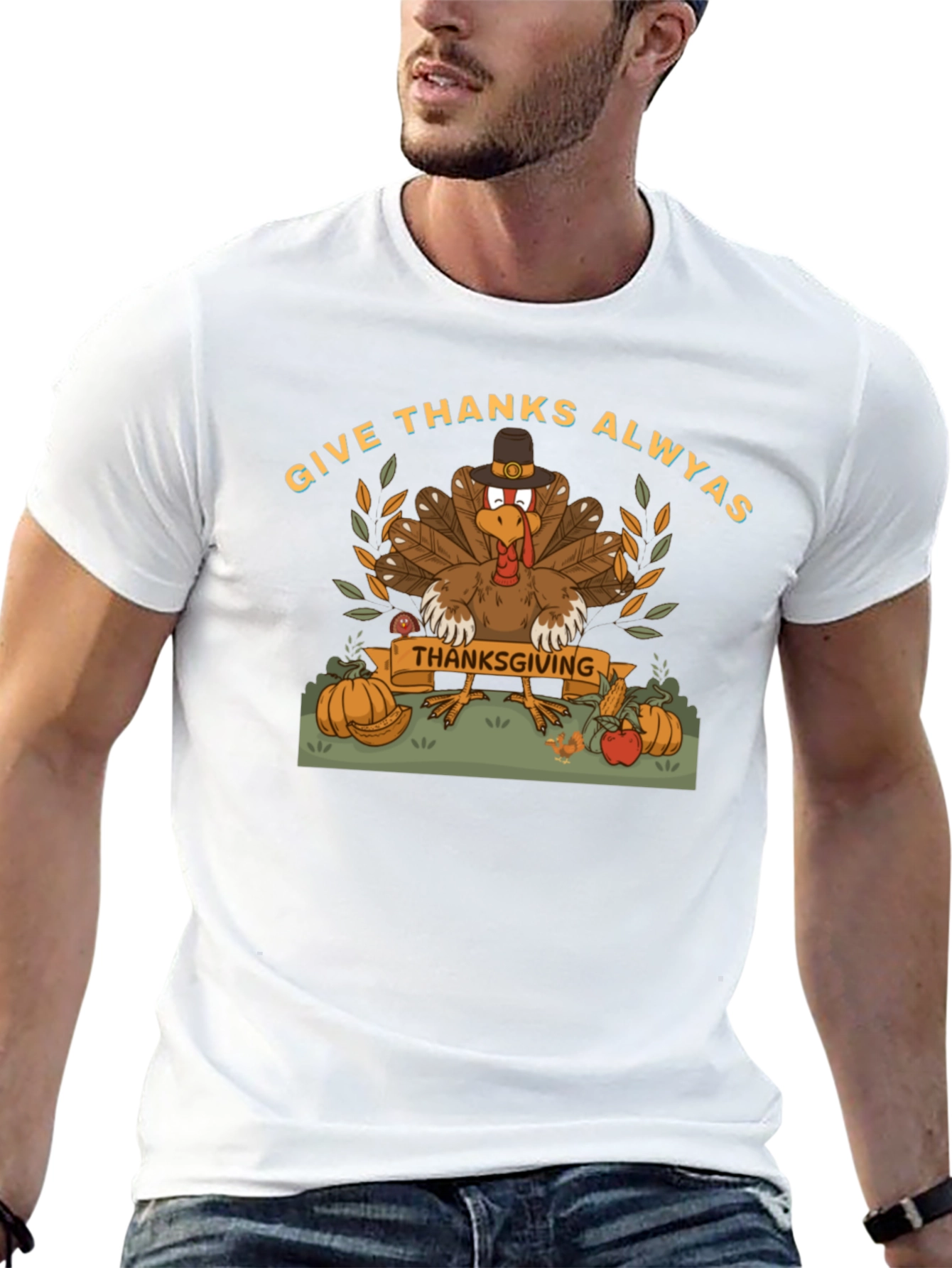 Give Thanks Thanksgiving Turkey Graphic Tee