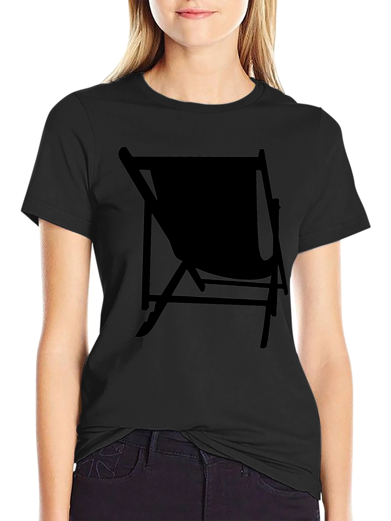 Mens Black Relaxed Fit T-Shirt with Chair Graphic