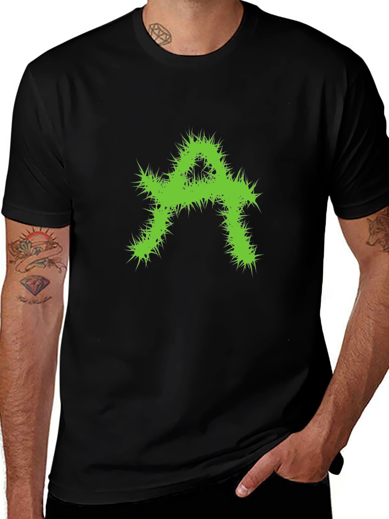 Edgy Green A Graphic Black T-Shirt