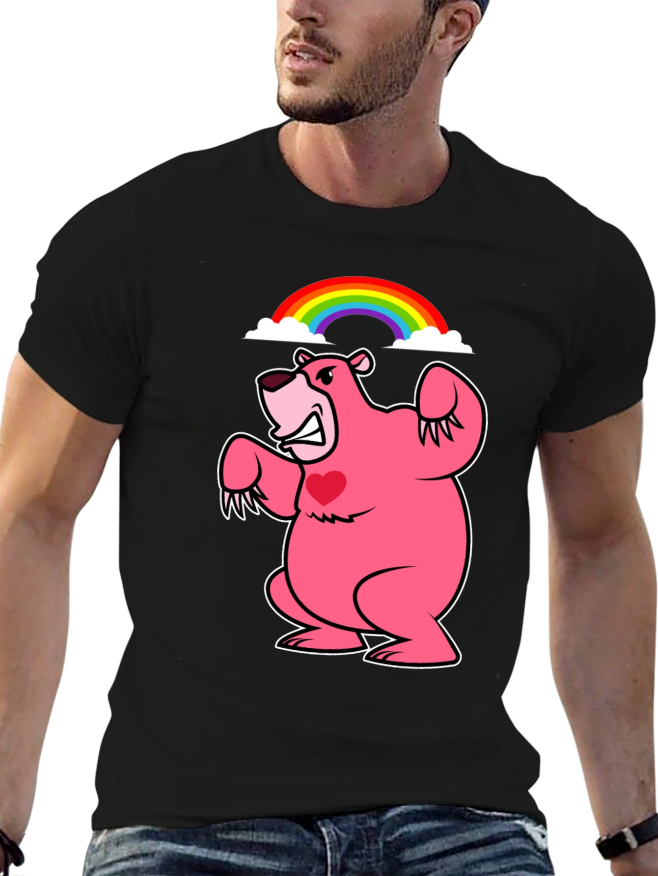 Rainbow Bear T-Shirt - Black Crew Neck