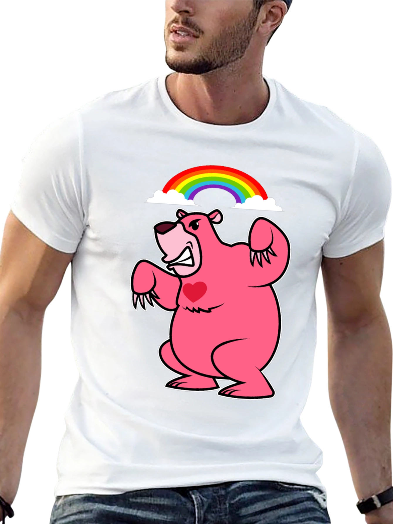 Rainbow Bear T-Shirt - Black Crew Neck