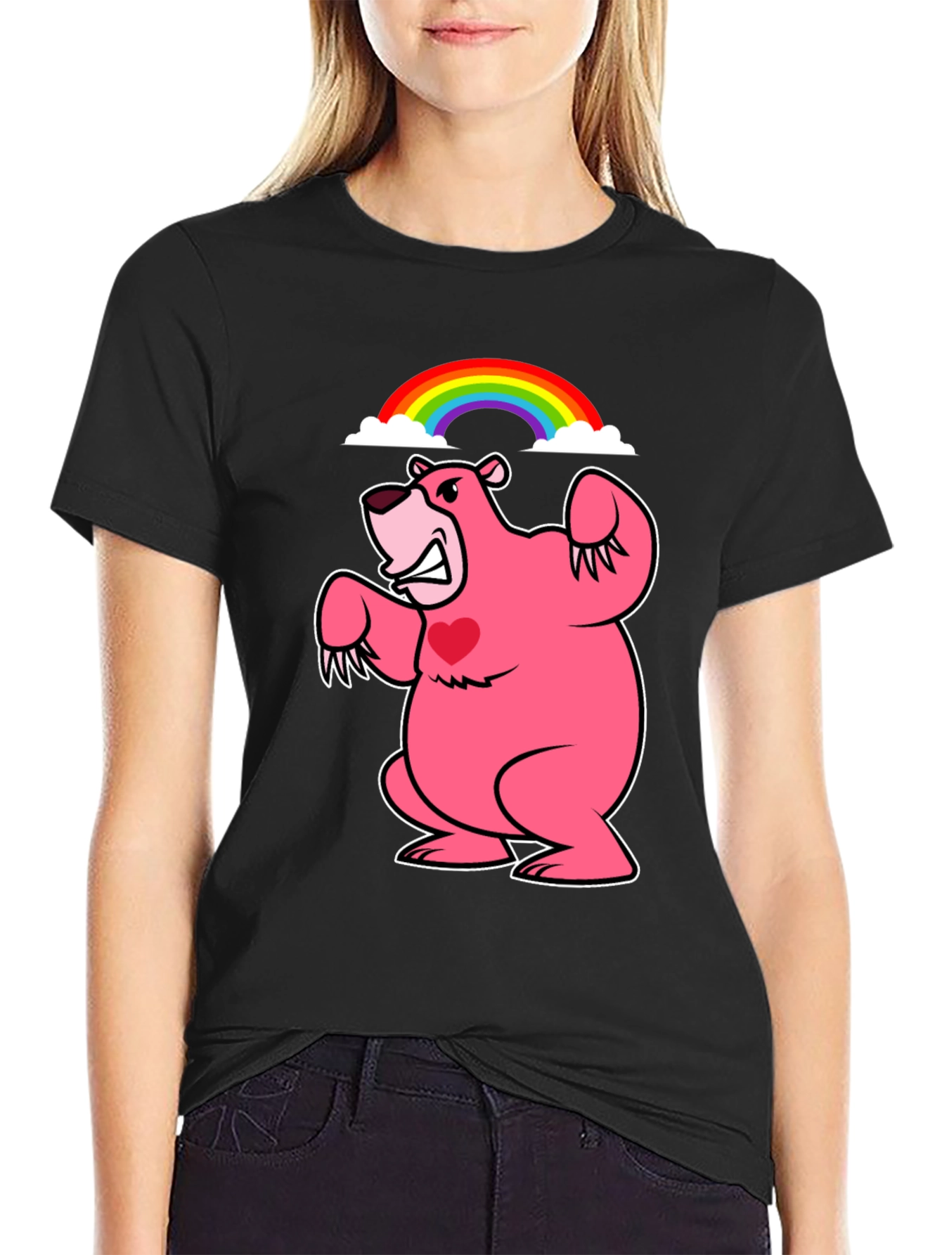 Rainbow Bear T-Shirt - Black Crew Neck