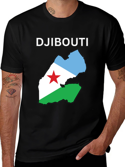 Djibouti Flag Map T-Shirt - Black Cotton Tee