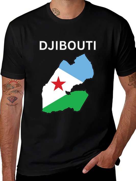 Djibouti Flag Map T-Shirt - Black Cotton Tee