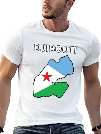 Djibouti Flag Map T-Shirt - Black Cotton Tee