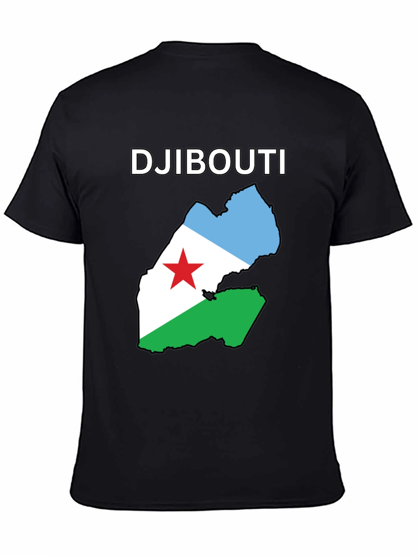 Djibouti Flag Map T-Shirt - Black Cotton Tee
