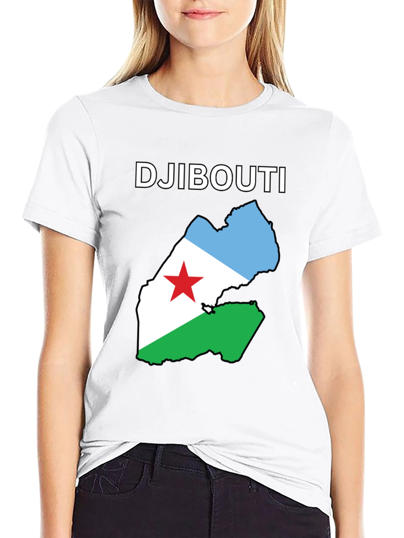 Djibouti Flag Map T-Shirt - Black Cotton Tee