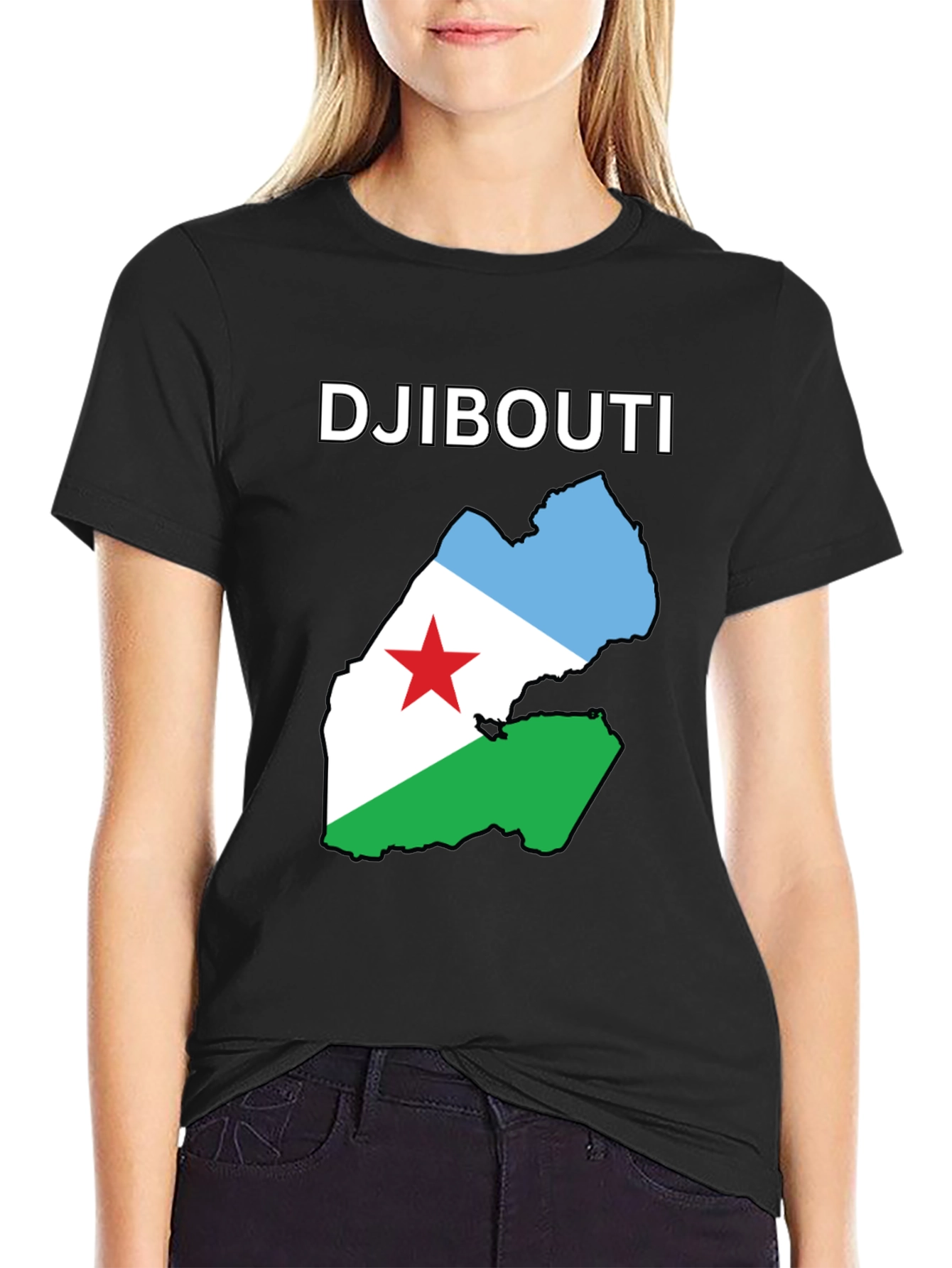 Djibouti Flag Map T-Shirt - Black Cotton Tee
