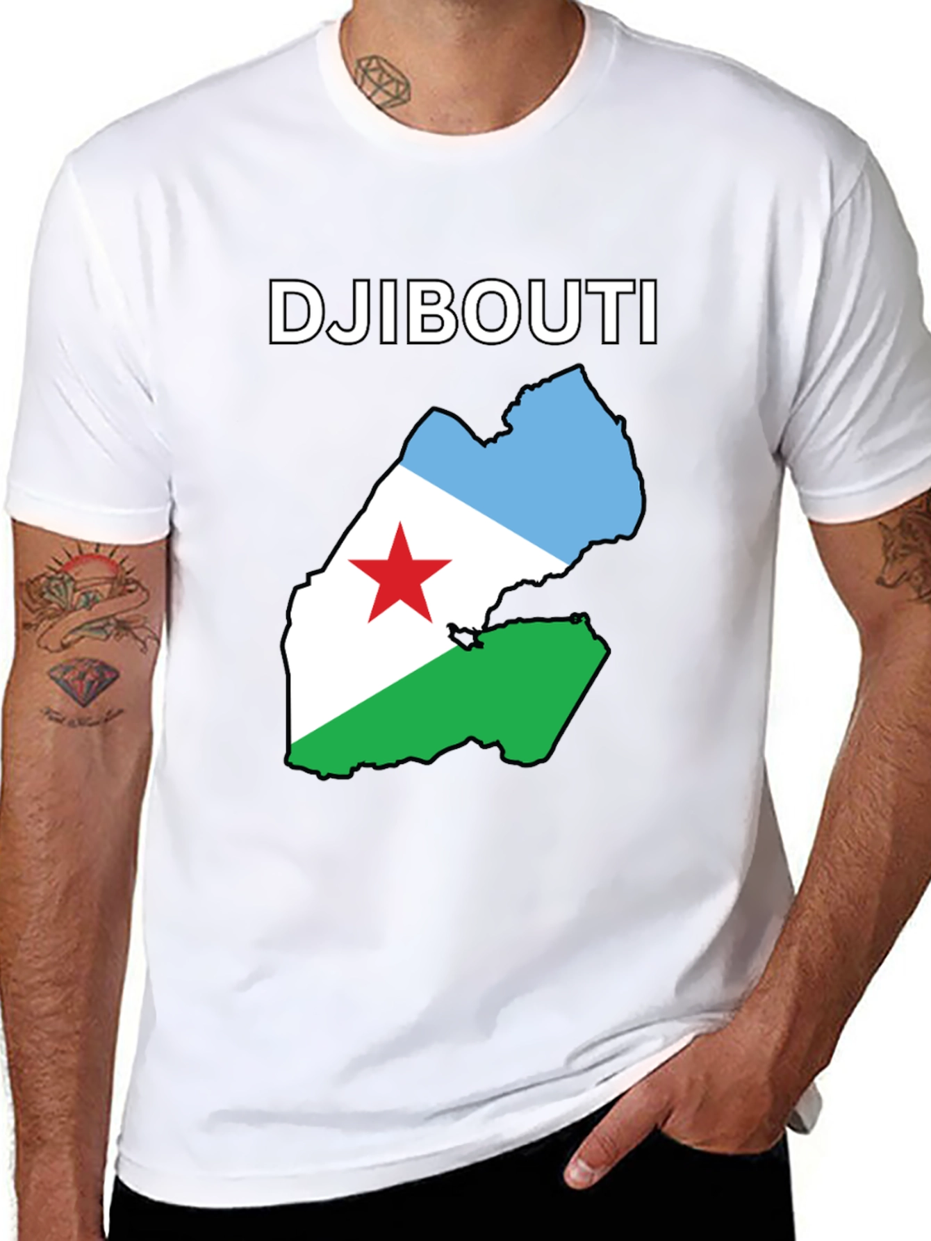 Djibouti Flag Map T-Shirt - Black Cotton Tee