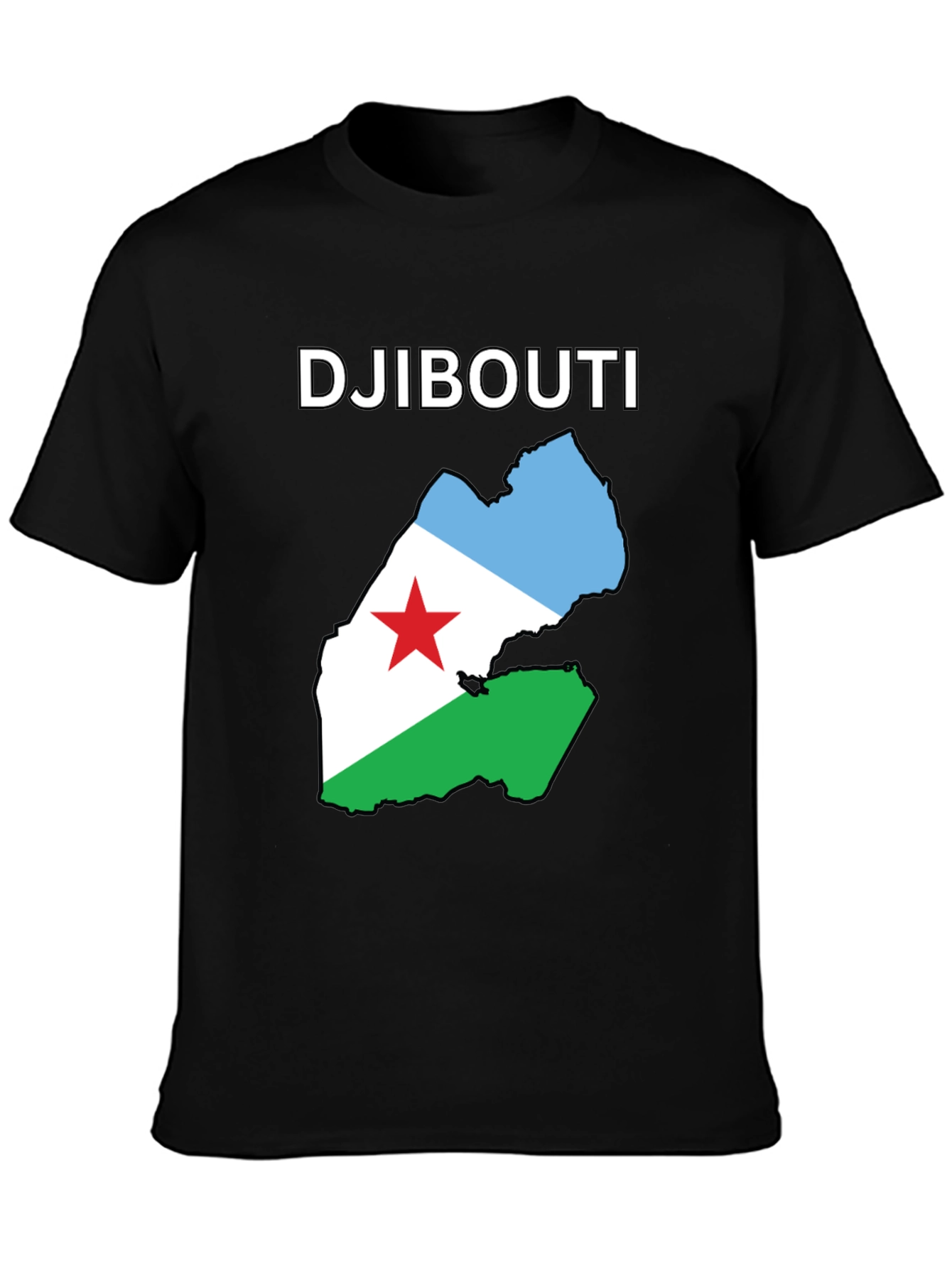 Djibouti Flag Map T-Shirt - Black Cotton Tee