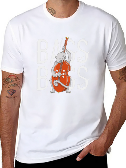Cat Bass Player Graphic T-Shirt