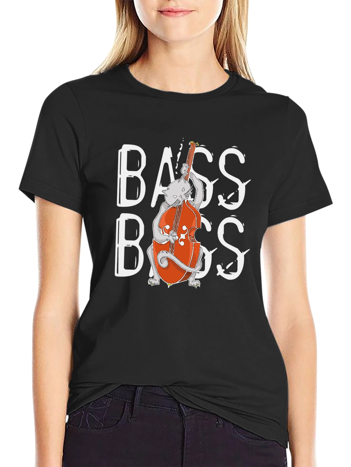Cat Bass Player Graphic T-Shirt