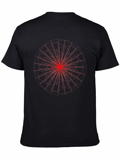Black Tee with Red Geometric Print