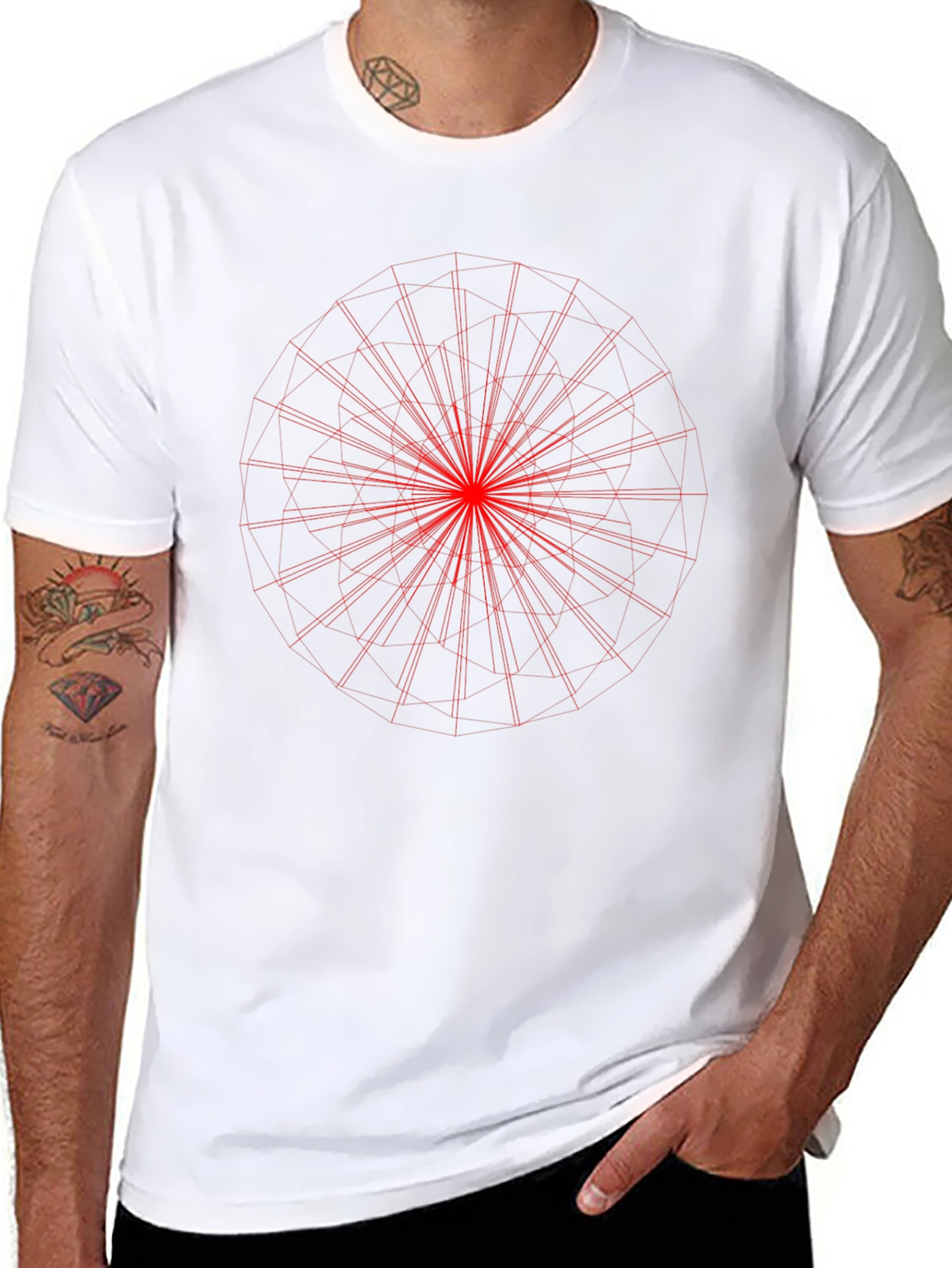 Black Tee with Red Geometric Print