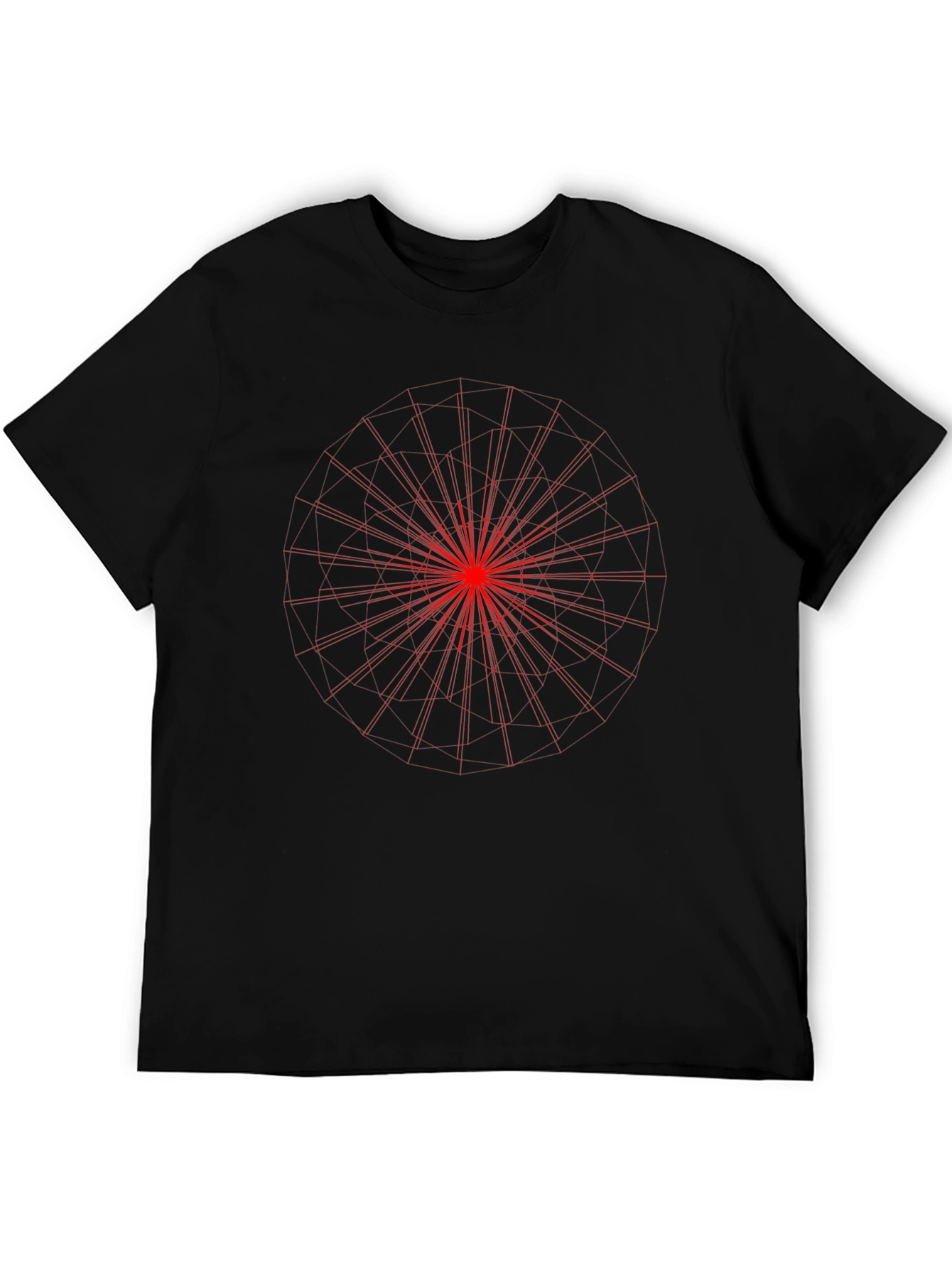 Black Tee with Red Geometric Print