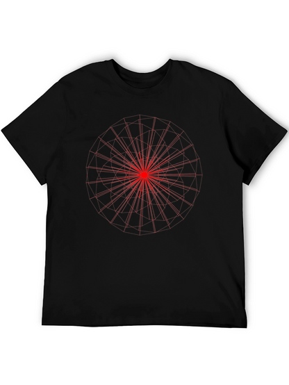 Black Tee with Red Geometric Print