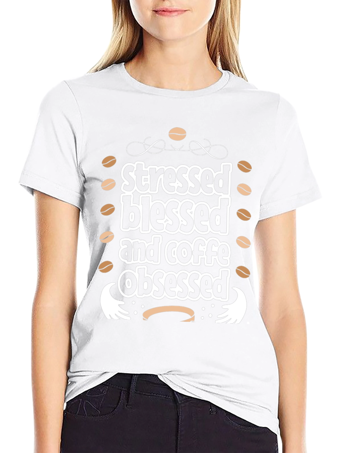Stressed Blessed Coffee Obsessed Black Graphic Tee