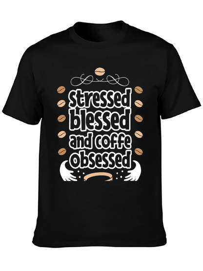 Stressed Blessed Coffee Obsessed Black Graphic Tee