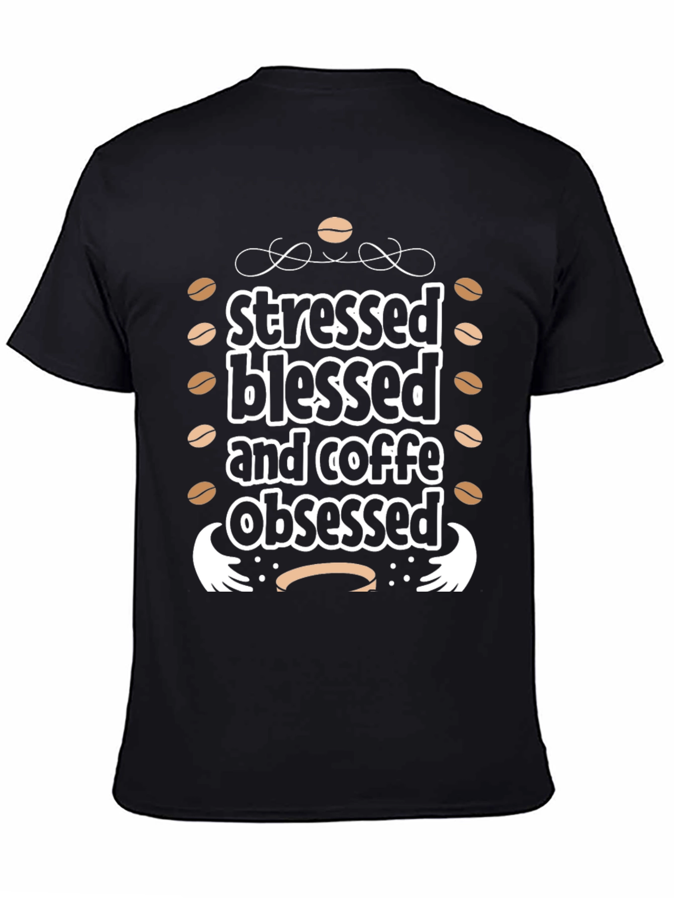 Stressed Blessed Coffee Obsessed Black Graphic Tee