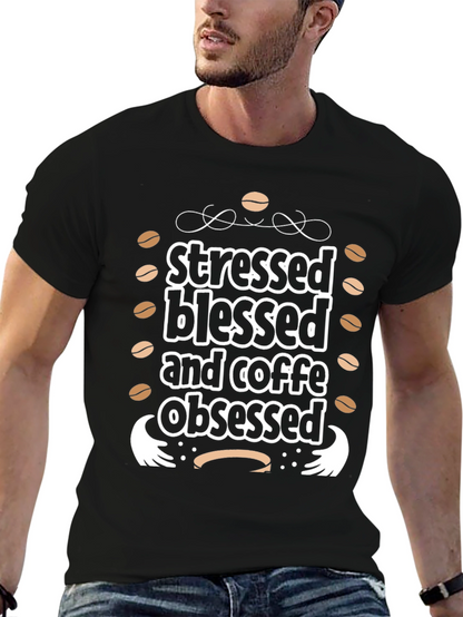 Stressed Blessed Coffee Obsessed Black Graphic Tee