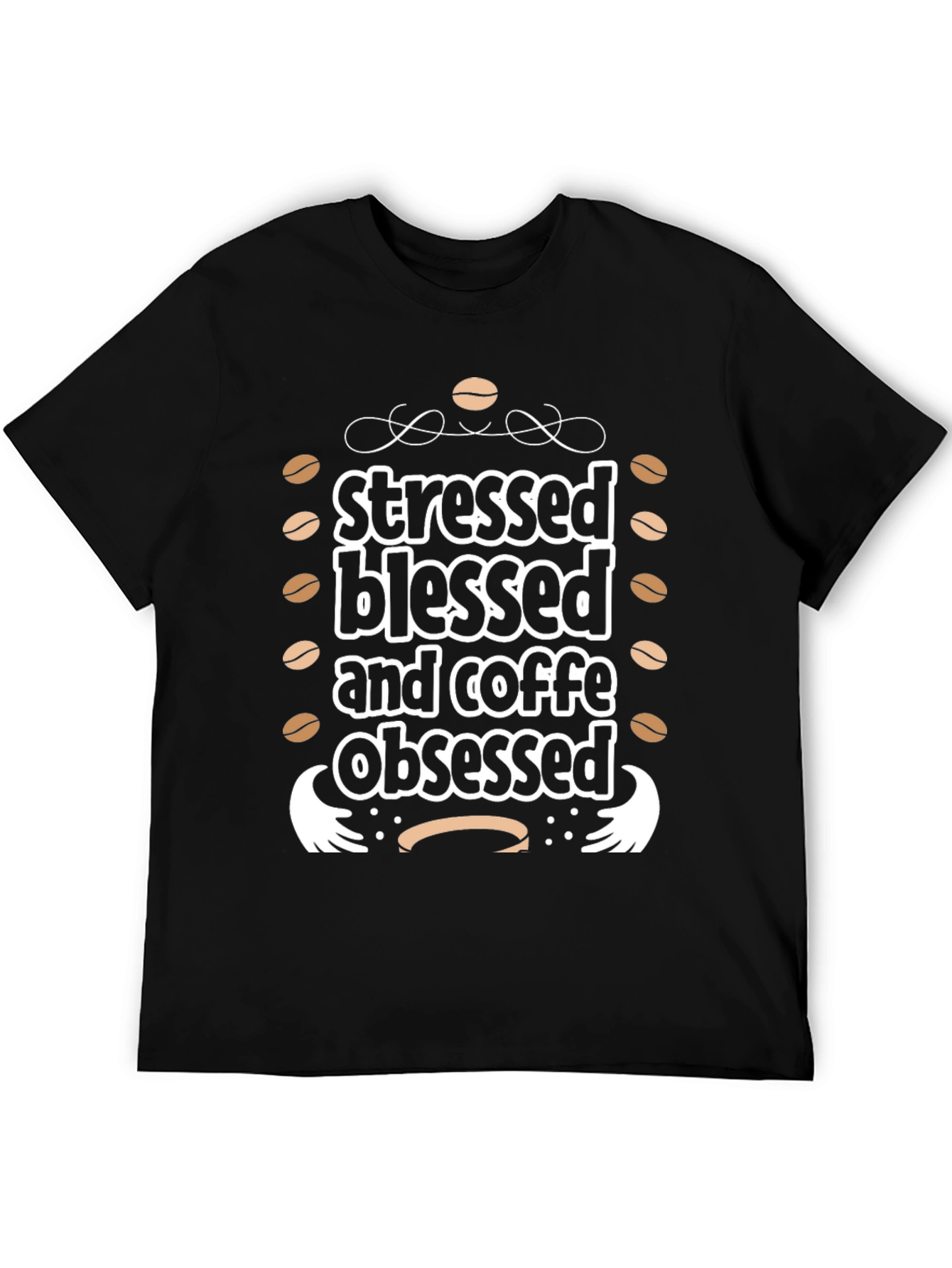 Stressed Blessed Coffee Obsessed Black Graphic Tee