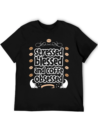 Stressed Blessed Coffee Obsessed Black Graphic Tee