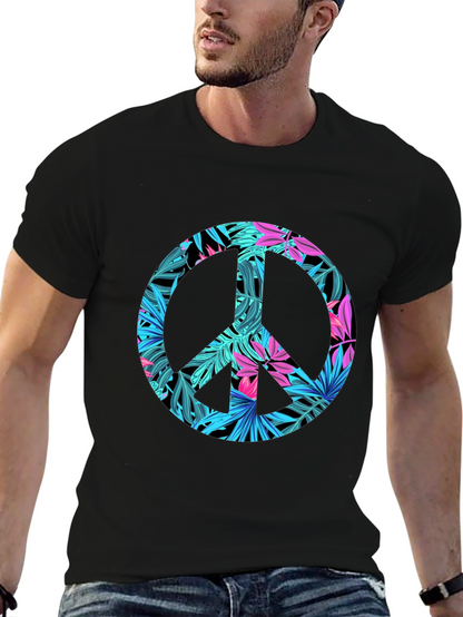 Tropical Peace Sign Black T-Shirt