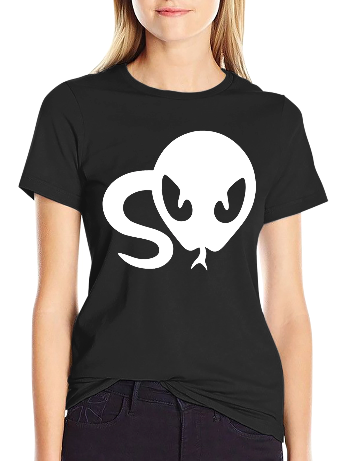 Snake Head Graphic Tee - Black Cotton T-Shirt