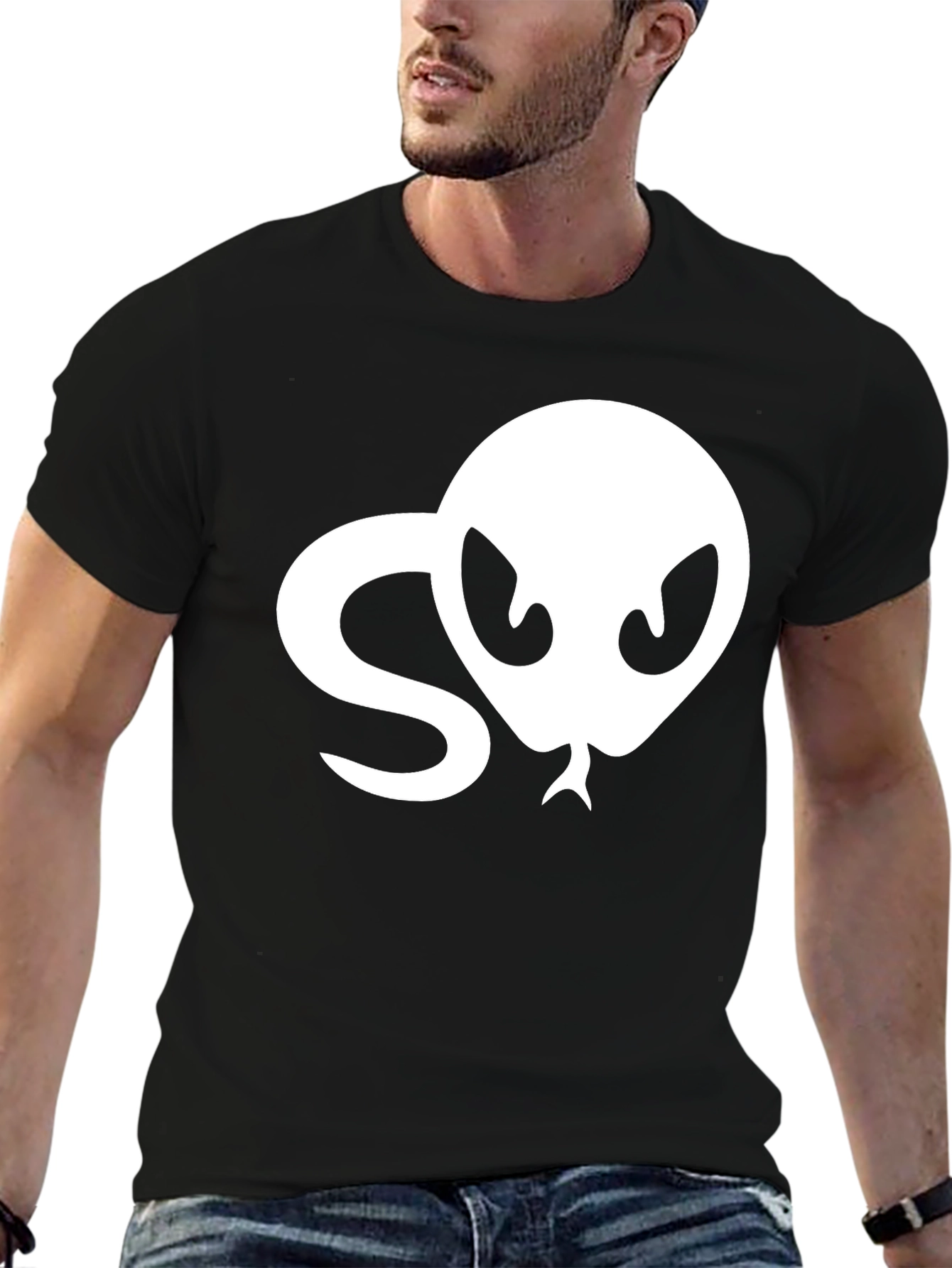 Snake Head Graphic Tee - Black Cotton T-Shirt