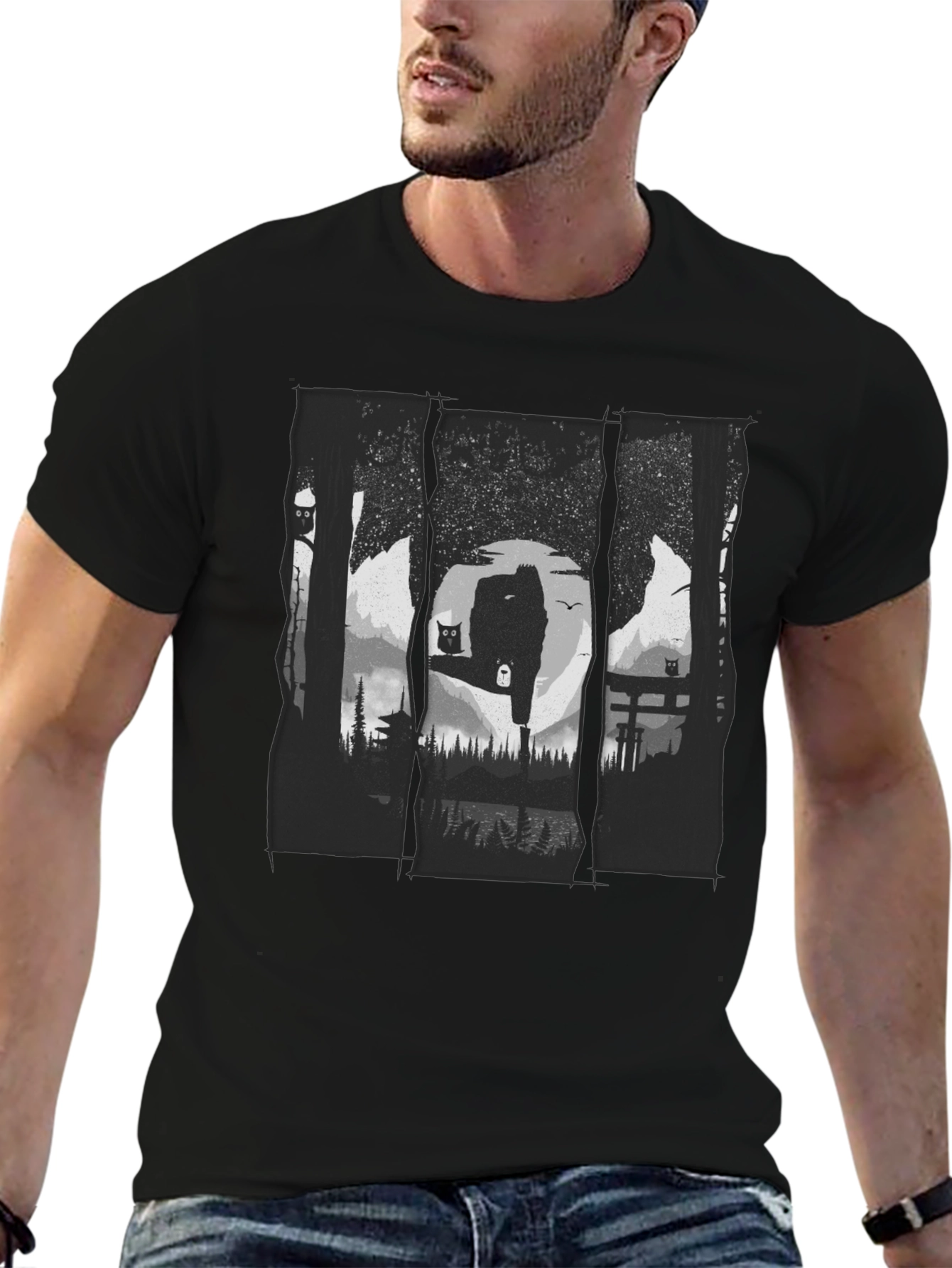 Nature Owl Graphic Black T-Shirt