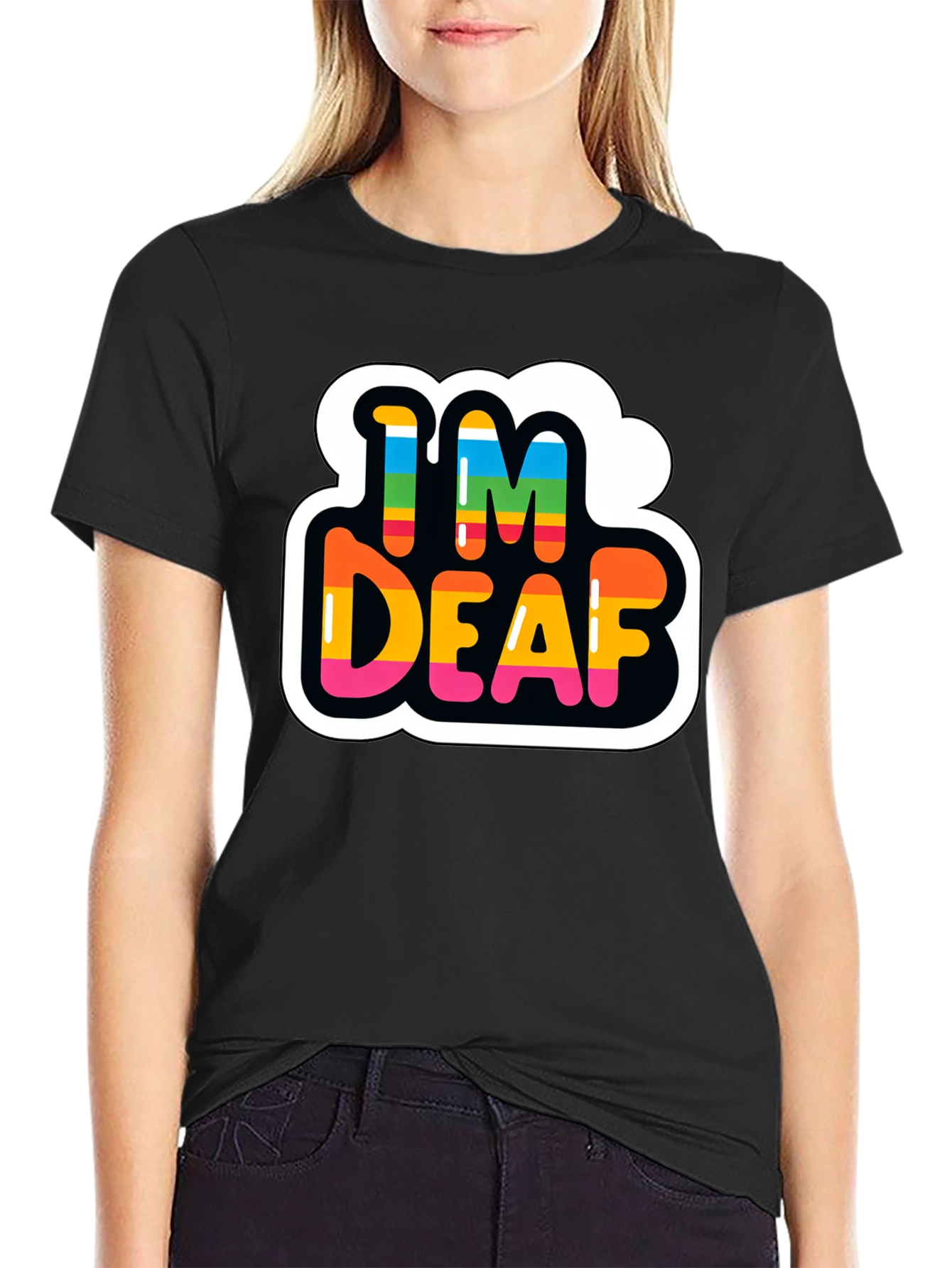 Im Deaf Rainbow T-Shirt - Black Cotton Tee