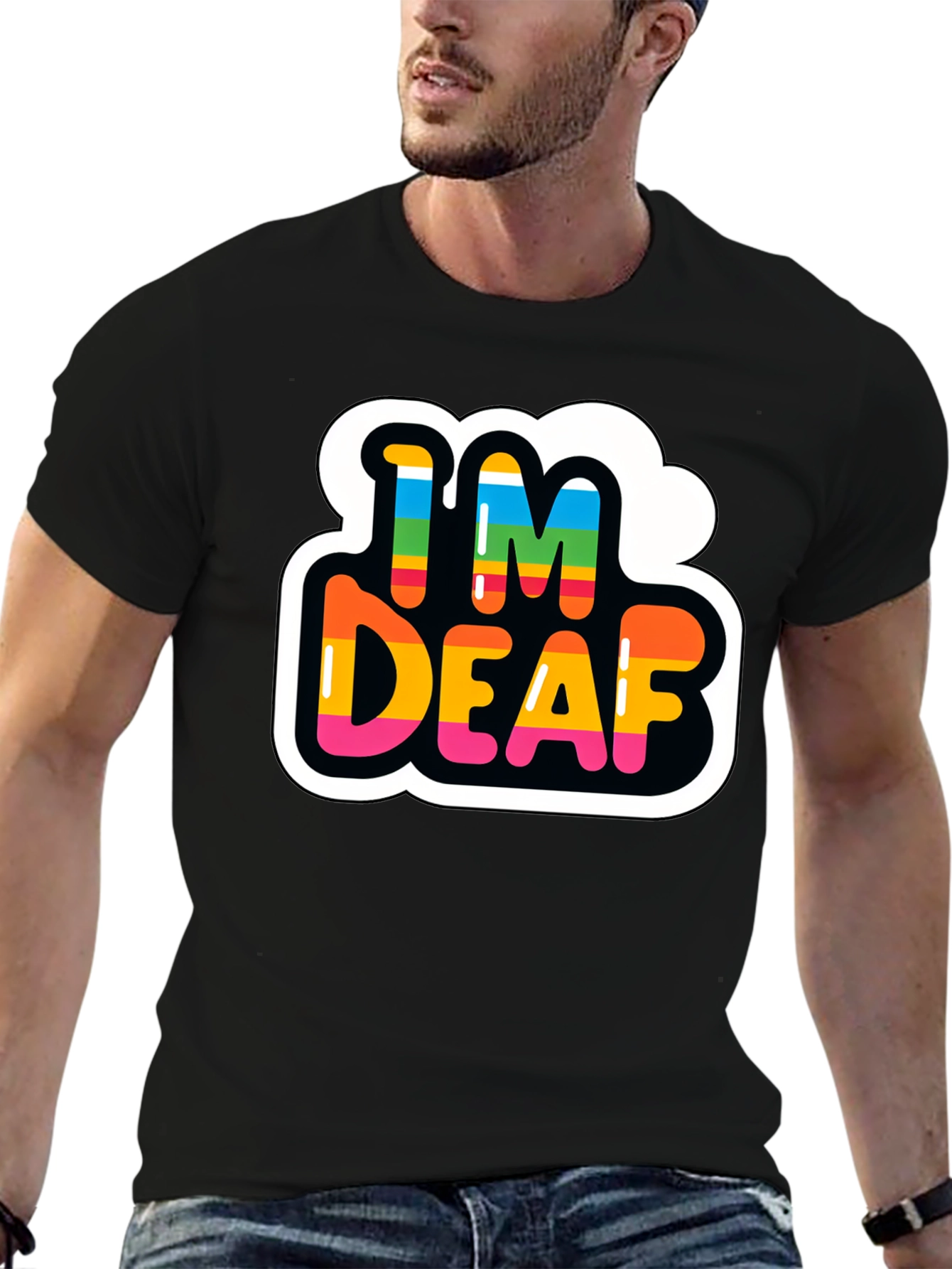 Im Deaf Rainbow T-Shirt - Black Cotton Tee