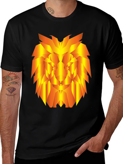 Geometric Lion Graphic Tee - Stylish Black T-Shirt