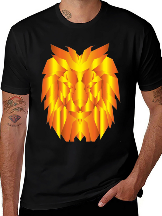 Geometric Lion Graphic Tee - Stylish Black T-Shirt