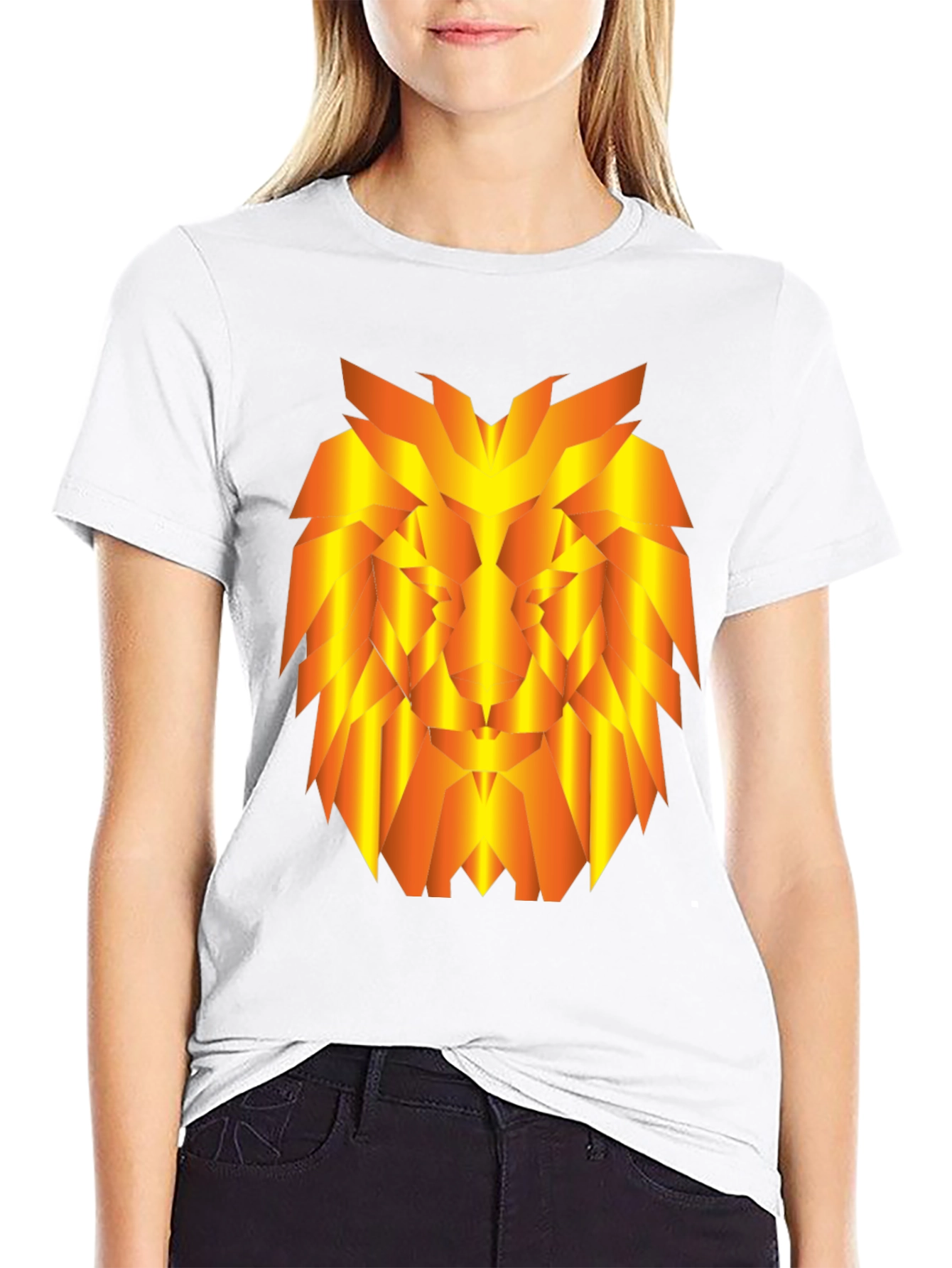 Geometric Lion Graphic Tee - Stylish Black T-Shirt
