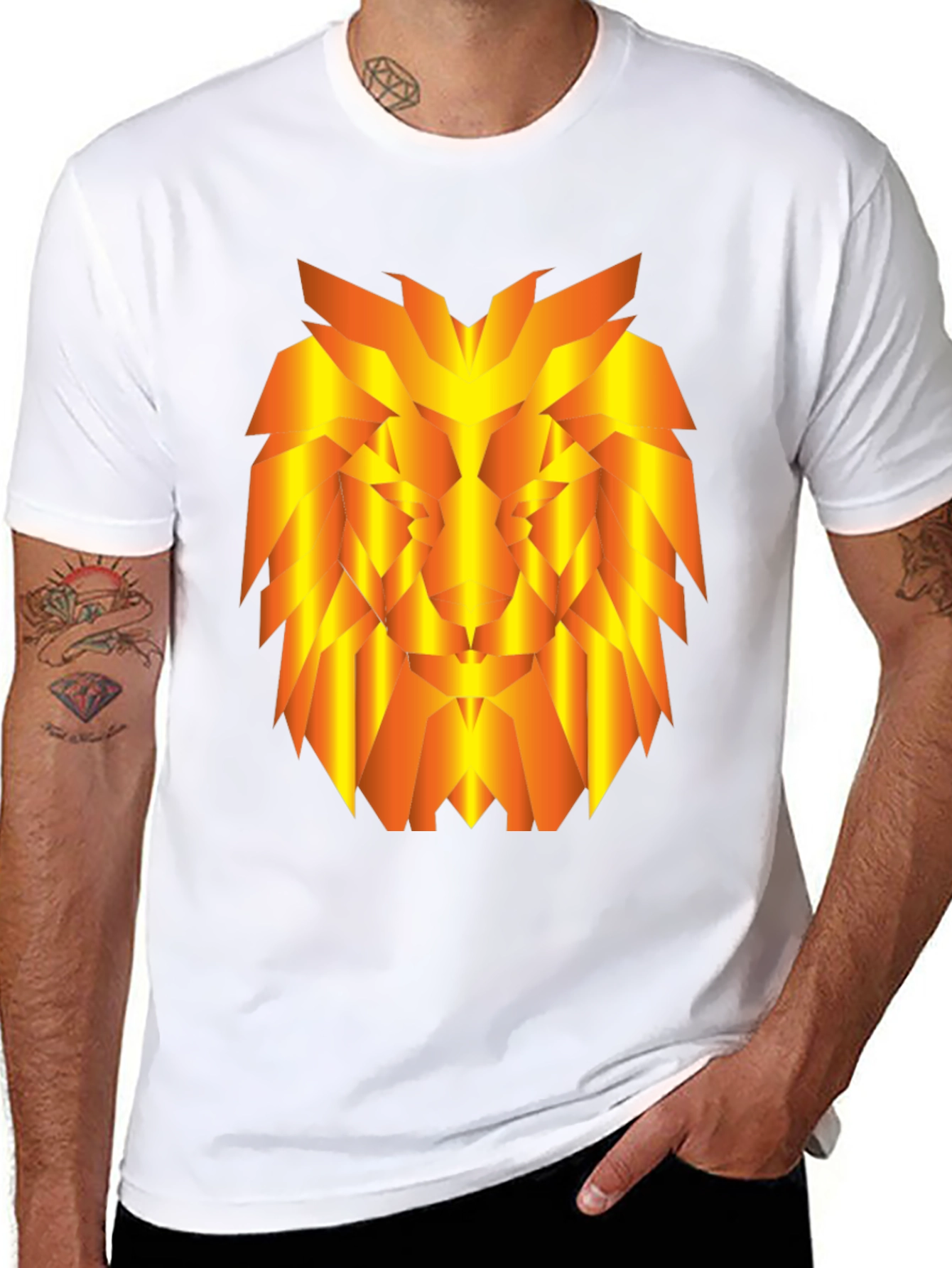 Geometric Lion Graphic Tee - Stylish Black T-Shirt