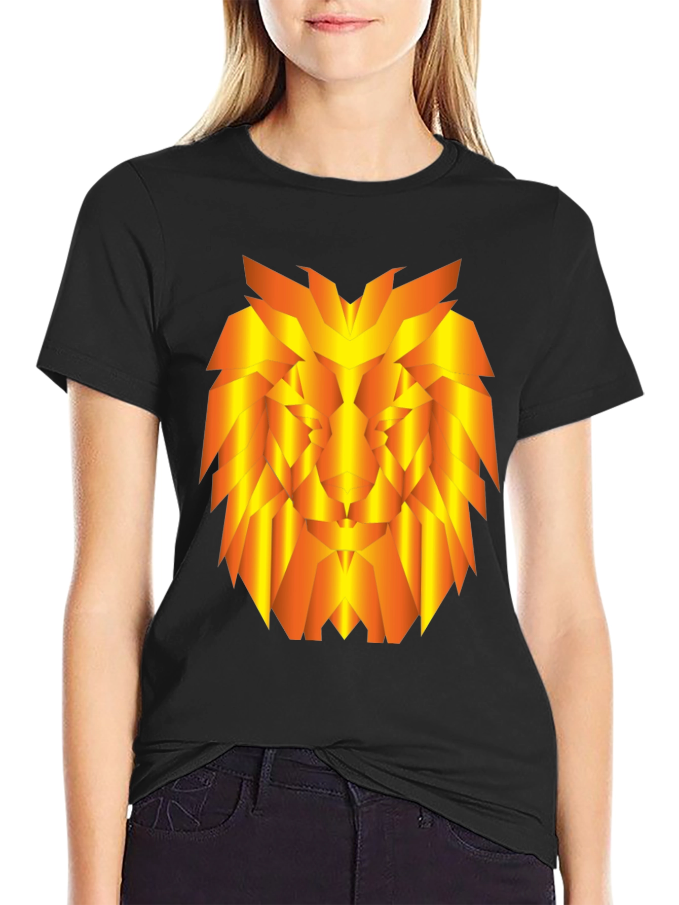 Geometric Lion Graphic Tee - Stylish Black T-Shirt